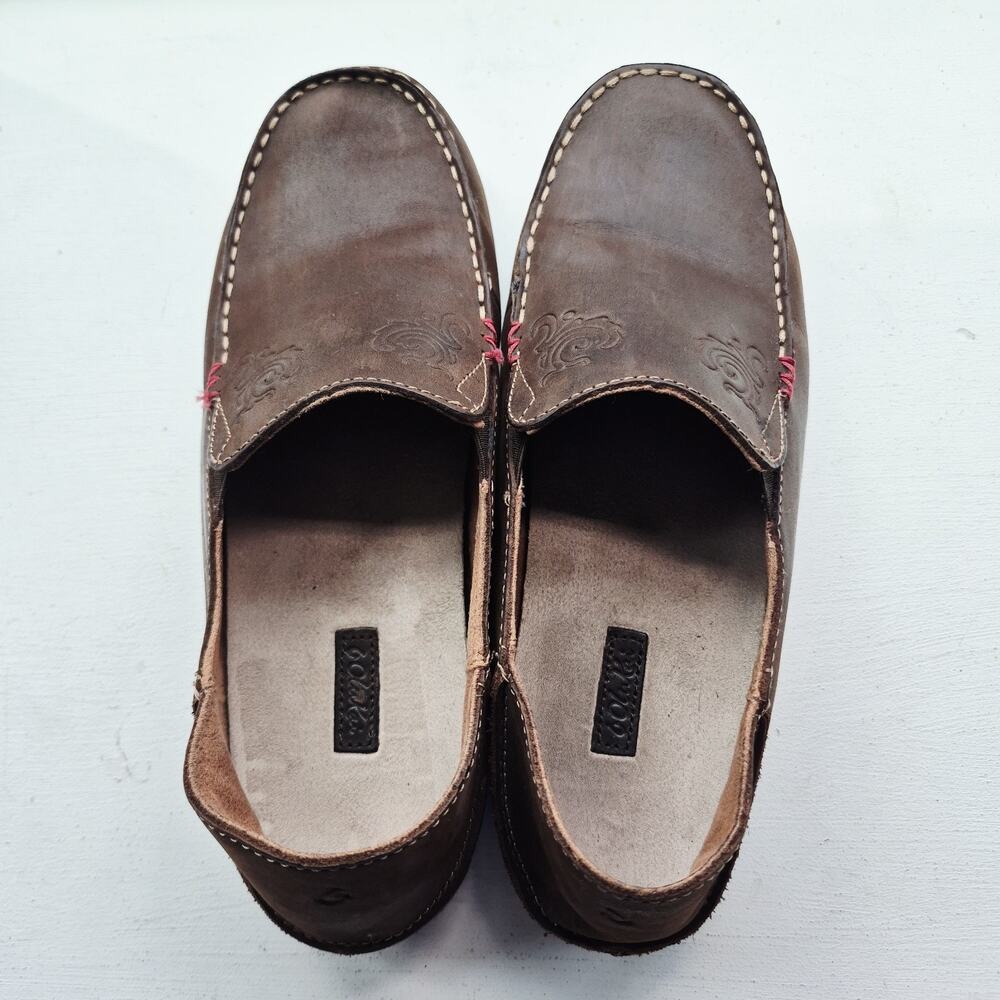 Olukai Nohea Womens Shoes US 10 Nubuck Brown Leather Slip on Loafers Drop Heels - Picture 4 of 9